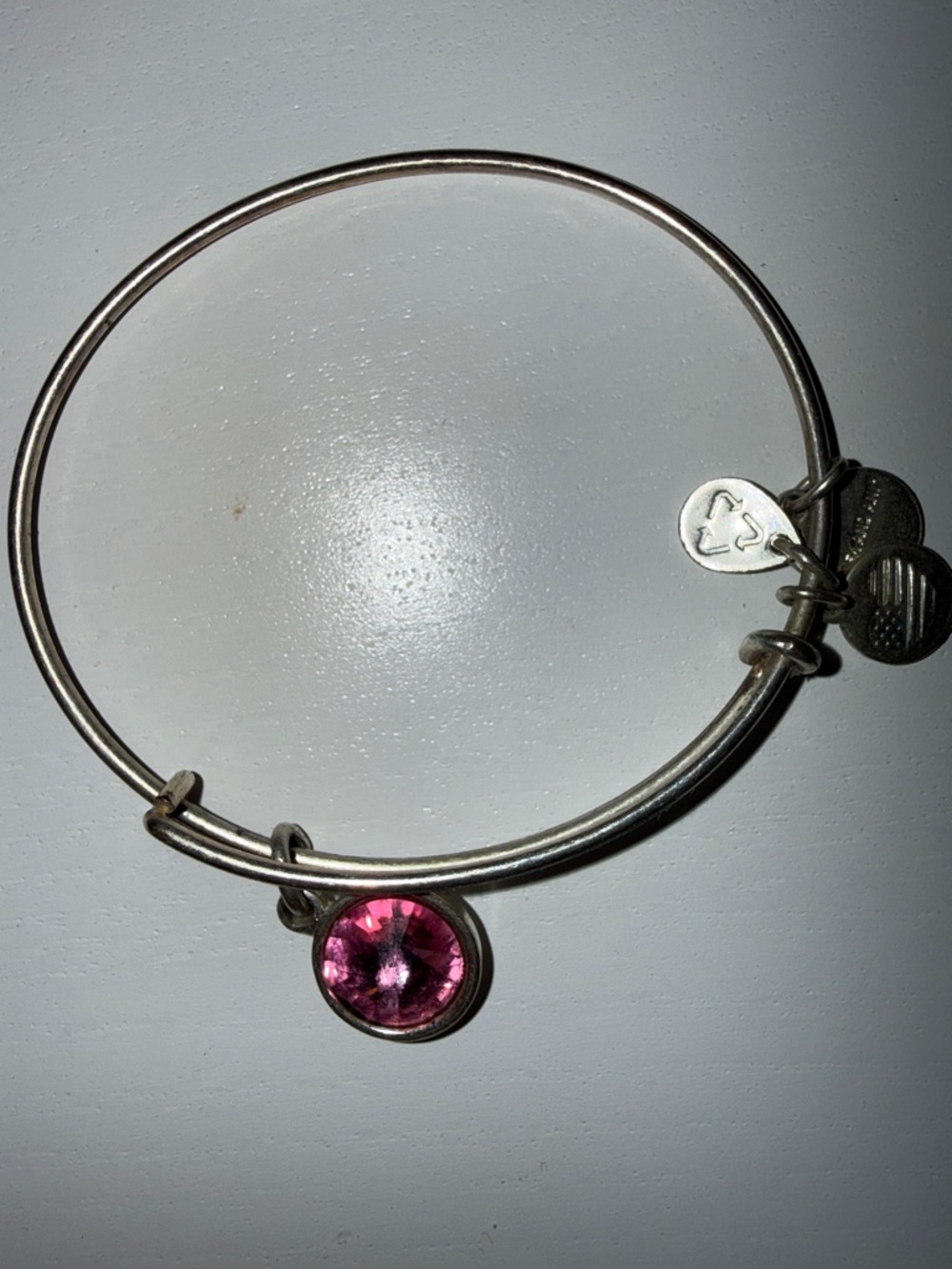 Alex and Ani Bangle Bracelet with Pink Crystal Charm - Picture 4 of 5